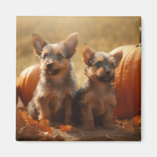 Australian Terrier Puppy Autumn Delight Pumpkin Magnet