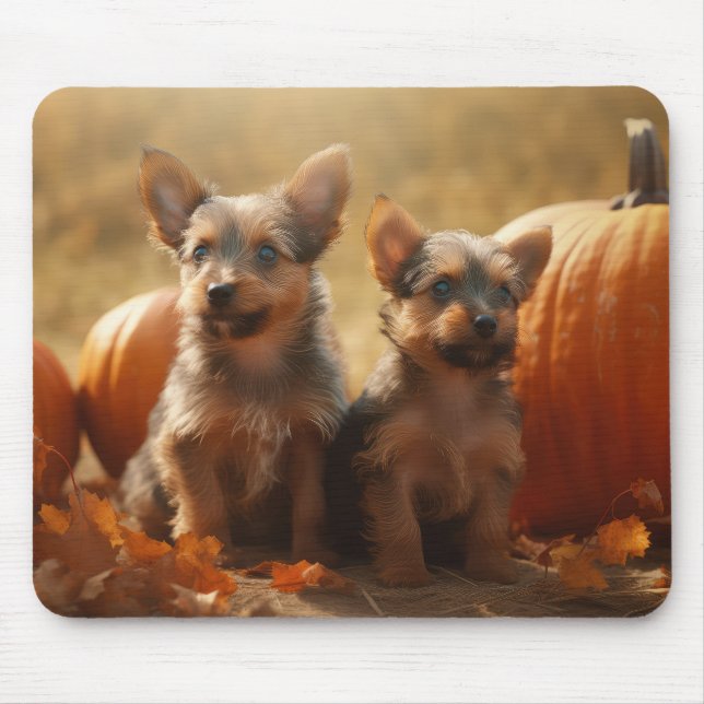 Australian Terrier Puppy Autumn Delight Pumpkin Mouse Pad (Front)