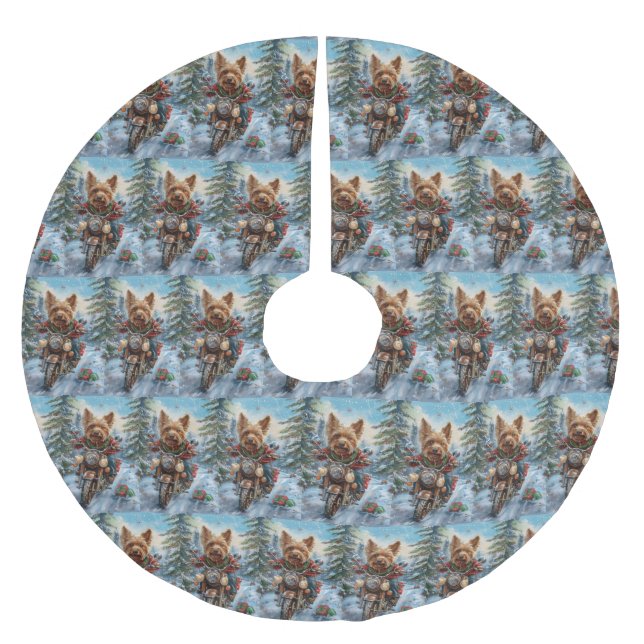 Australian Terrier Riding Motorcycle Christmas Brushed Polyester Tree Skirt (Front)