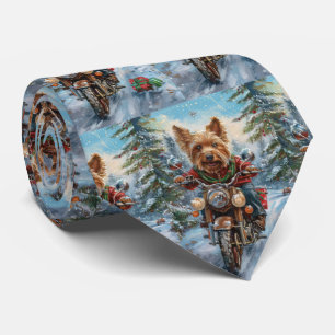 Australian Terrier Riding Motorcycle Christmas Tie