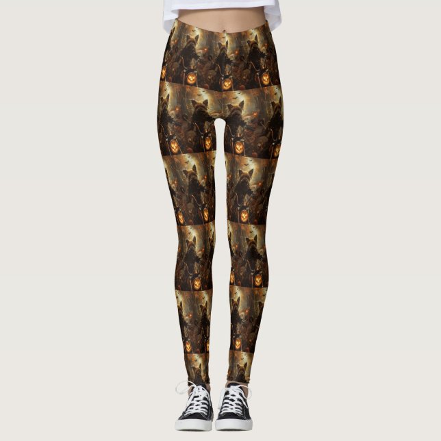 Australian Terrier Riding Motorcycle Halloween  Leggings (Front)