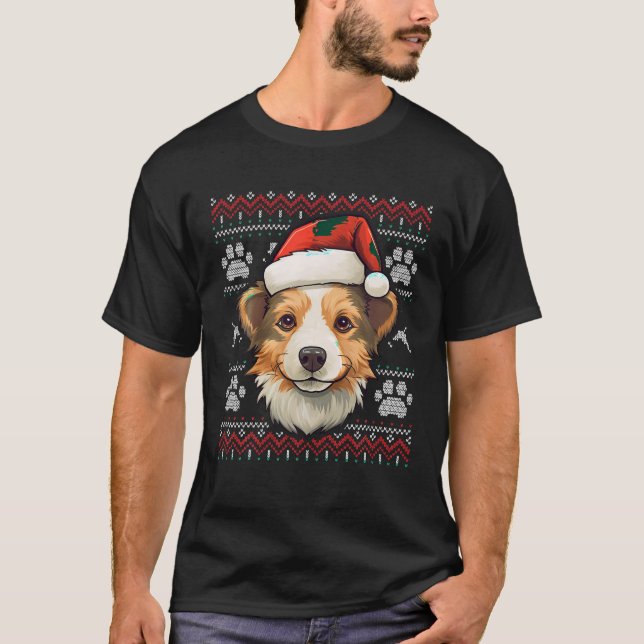 Australian Terrier Santa Hat Christmas Funny Dog M T-Shirt (Front)