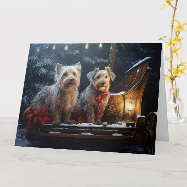 Australian Terrier Snowy Sleigh Christmas Decor  Card (Yellow Flower)