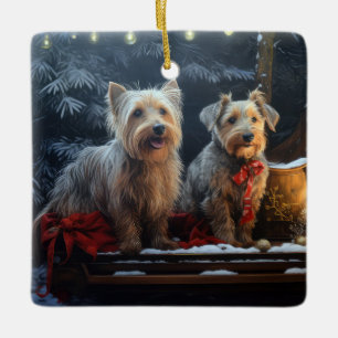 Australian Terrier Snowy Sleigh Christmas Decor  Ceramic Ornament