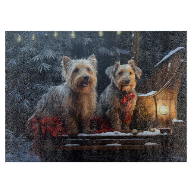 Australian Terrier Snowy Sleigh Christmas Decor  Cutting Board (Front)