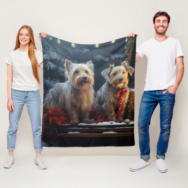 Australian Terrier Snowy Sleigh Christmas Decor  Fleece Blanket (In Situ)