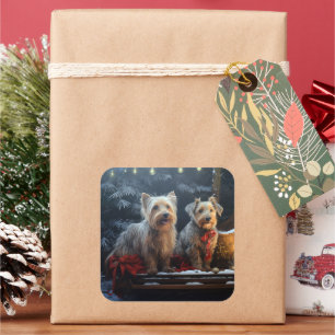 Australian Terrier Snowy Sleigh Christmas Decor  Square Sticker