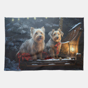 Australian Terrier Snowy Sleigh Christmas Decor Tea Towel