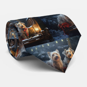 Australian Terrier Snowy Sleigh Christmas Decor Tie