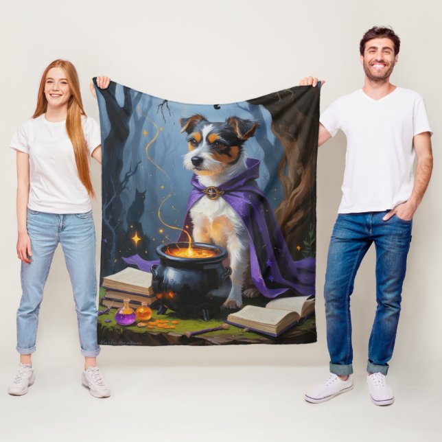 Australian Terrier Whimsical Halloween Painting Fleece Blanket (In Situ)