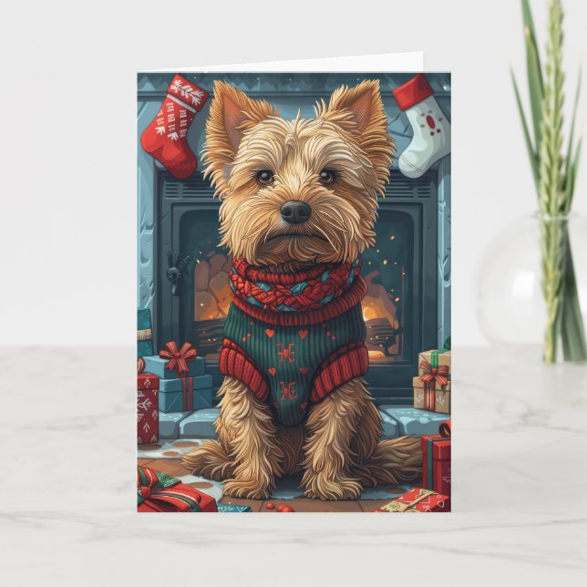 Australian Terrier With Christmas Gifts Fireplace Card (Front)