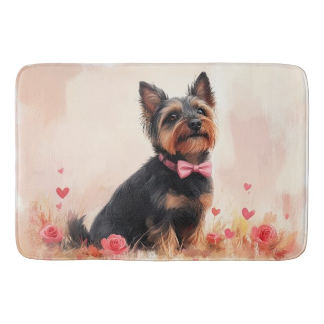 Australian Terrier with Roses - Valentine's Day Bath Mat (Front)