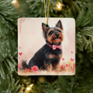 Australian Terrier with Roses - Valentine's Day Ceramic Ornament