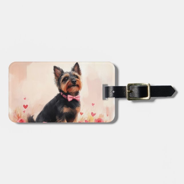 Australian Terrier with Roses - Valentine's Day Luggage Tag (Front Horizontal)
