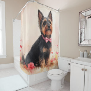 Australian Terrier with Roses - Valentine's Day Shower Curtain