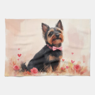 Australian Terrier with Roses - Valentine's Day Tea Towel