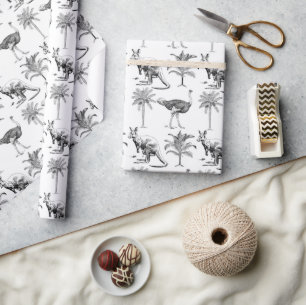 Australian Toile Kangaroo Emu Palm Pattern Gift Wrapping Paper
