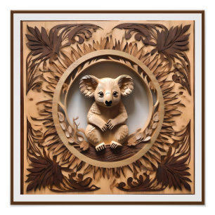 Australian Tree Hugger: Koala Bear Wood Print