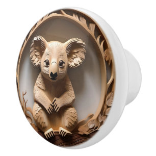 Australian Tree Hugger: Koala Bear Wood Print Ceramic Knob
