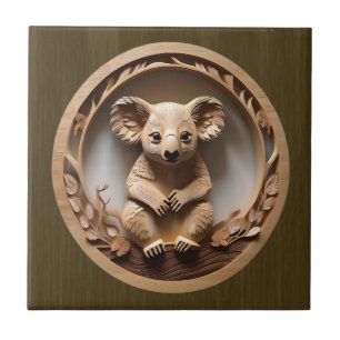 Australian Tree Hugger: Koala Bear Wood Print Ceramic Tile