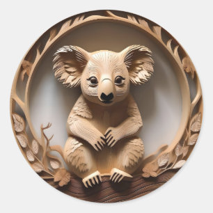 Australian Tree Hugger: Koala Bear Wood Print Classic Round Sticker