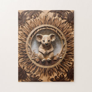 Australian Tree Hugger: Koala Bear Wood Print Jigsaw Puzzle