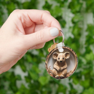Australian Tree Hugger: Koala Bear Wood Print Key Ring