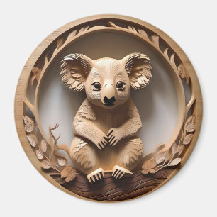 Australian Tree Hugger: Koala Bear Wood Print Magnet