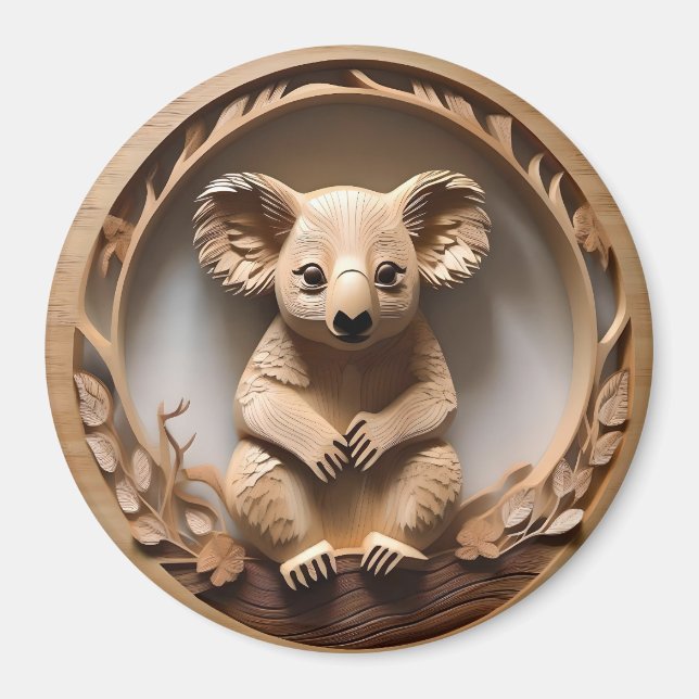 Australian Tree Hugger: Koala Bear Wood Print Magnet (Front)