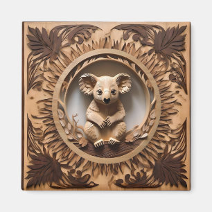 Australian Tree Hugger: Koala Bear Wood Print Magnet