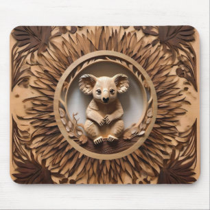 Australian Tree Hugger: Koala Bear Wood Print Mouse Pad