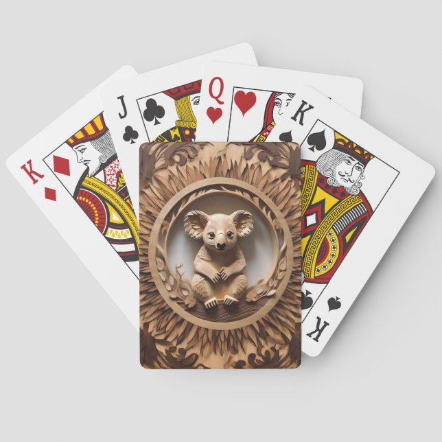 Australian Tree Hugger: Koala Bear Wood Print Playing Cards (Back)