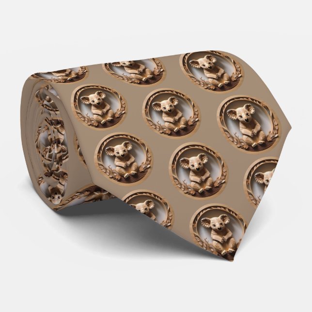 Australian Tree Hugger: Koala Bear Wood Print Tie (Rolled)