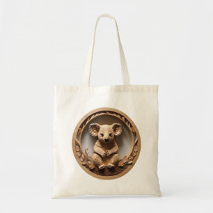 Australian Tree Hugger: Koala Bear Wood Print Tote Bag