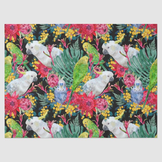 Australian Tropical Parrots Black Tissue Paper (Front)