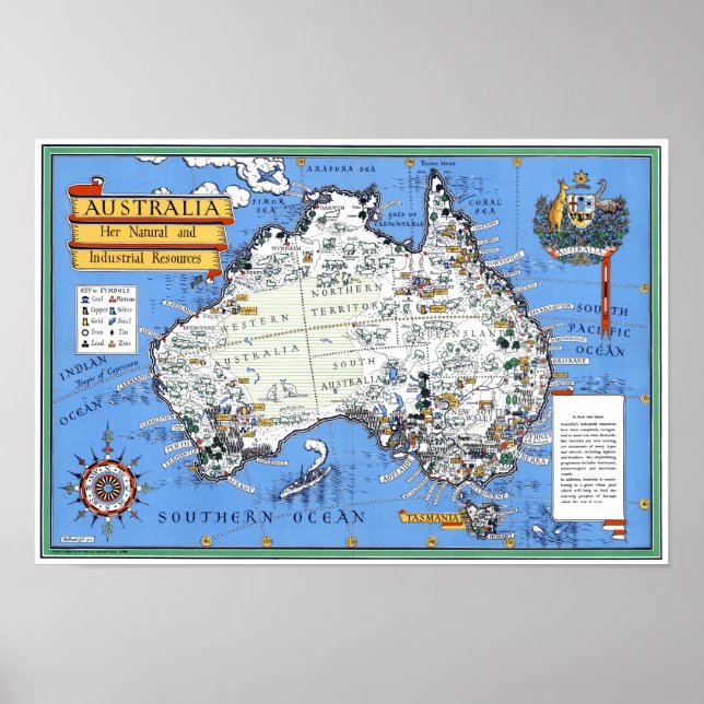 Australian Vintage Touristic Map Poster (Front)