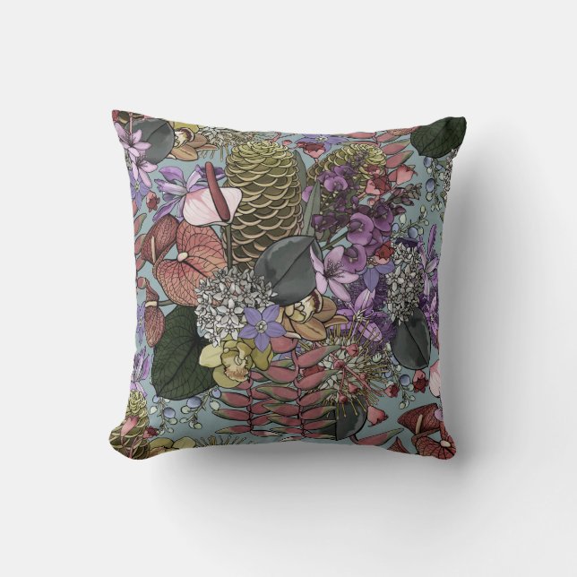 Australian Vintage Tropical Summer Wildflowers Cushion (Front)