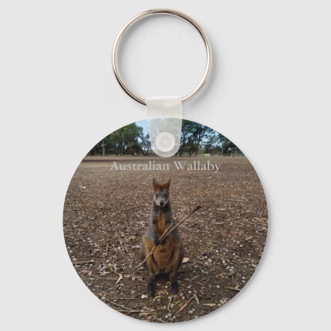 Australian Wallaby Eating Sticks, Keyring (Front)