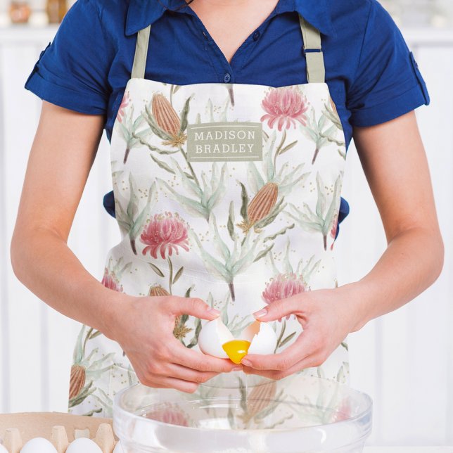 Australian Watercolour Wild Flowers Personalised Apron (Creator Uploaded)