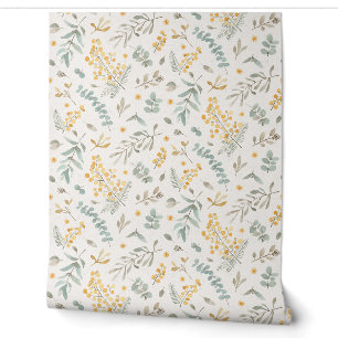 Australian wattle and eucalyptus watercolor floral wallpaper