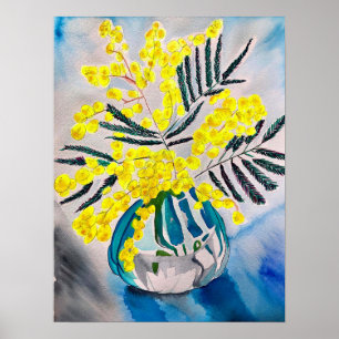 Australian Wattle flower yellow floral art Poster