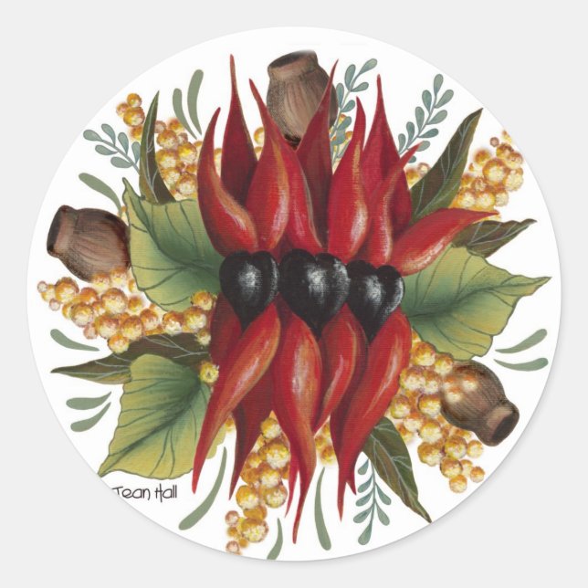 Australian Wildflowers - Sturt Desert Pea Classic Round Sticker (Front)