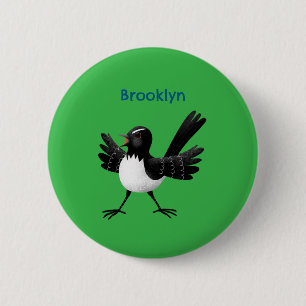 Australian Willie Wagtail cartoon 6 Cm Round Badge