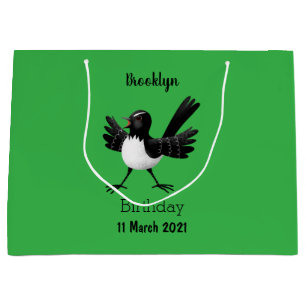 Australian Willie Wagtail cartoon  Large Gift Bag