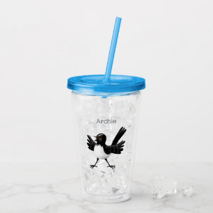 Australian Willie Wagtail cartoon personalised Acrylic Tumbler