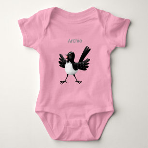 Australian Willie Wagtail cartoon personalised Baby Bodysuit