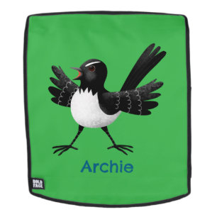Australian Willie Wagtail cartoon personalised Backpack