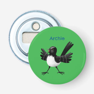Australian Willie Wagtail cartoon personalised Bottle Opener
