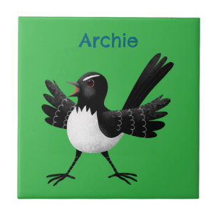 Australian Willie Wagtail cartoon personalised Ceramic Tile