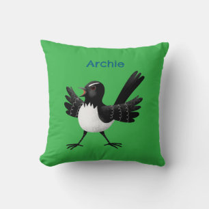 Australian Willie Wagtail cartoon personalised Cushion